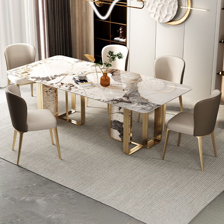 Juego de comedor con tapa de piedra sinterizada de lujo, juego de mesa de comedor rectangular de 1/3/4/5/6 piezas