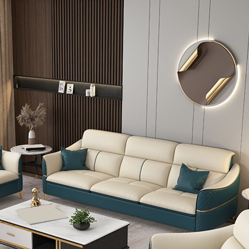 ベージュの本物の革のソファ/セクショナルリビングルームのための抵抗抵抗性四角い腕ソファ