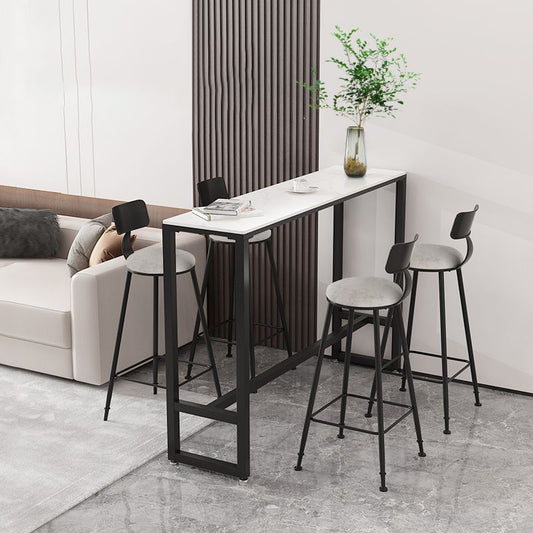 Modern Rectangle Iron Bar Dining Table Stone Top Indoor Bistro Table with Footrest Clearhalo 'Bar Furniture' 'Bar Tables' 'bar_tables' 'furn' 'furn_bar_tables' 'Furniture' 'furniture_bar_tables' 'Kitchen & Dining Furniture' 1200x1200_ff5a513e-1e10-41b2-9ebc-516a8b7fe11e