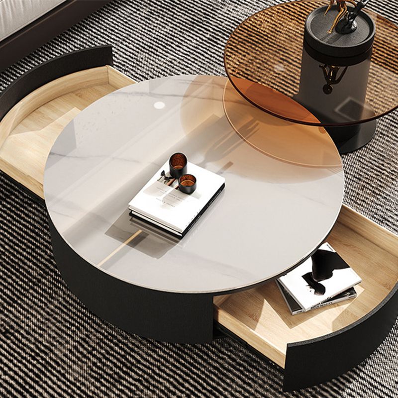 Stone Coffee Table Pedestal Nesting Coffee Table Set with Drawer