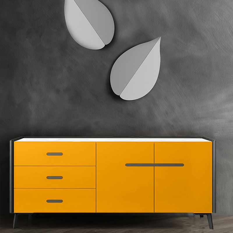 Glam Buffet Sideboard White Sintered Stone Top Server with Door and Drawer Clearhalo 'buffet_sideboard' 'Buffets & Sideboards' 'furn' 'furn_buffet_sideboard' 'Furniture' 'Kitchen & Dining Furniture' 1200x1200_ff5b8964-4c9f-4893-94c4-da53fe03798b