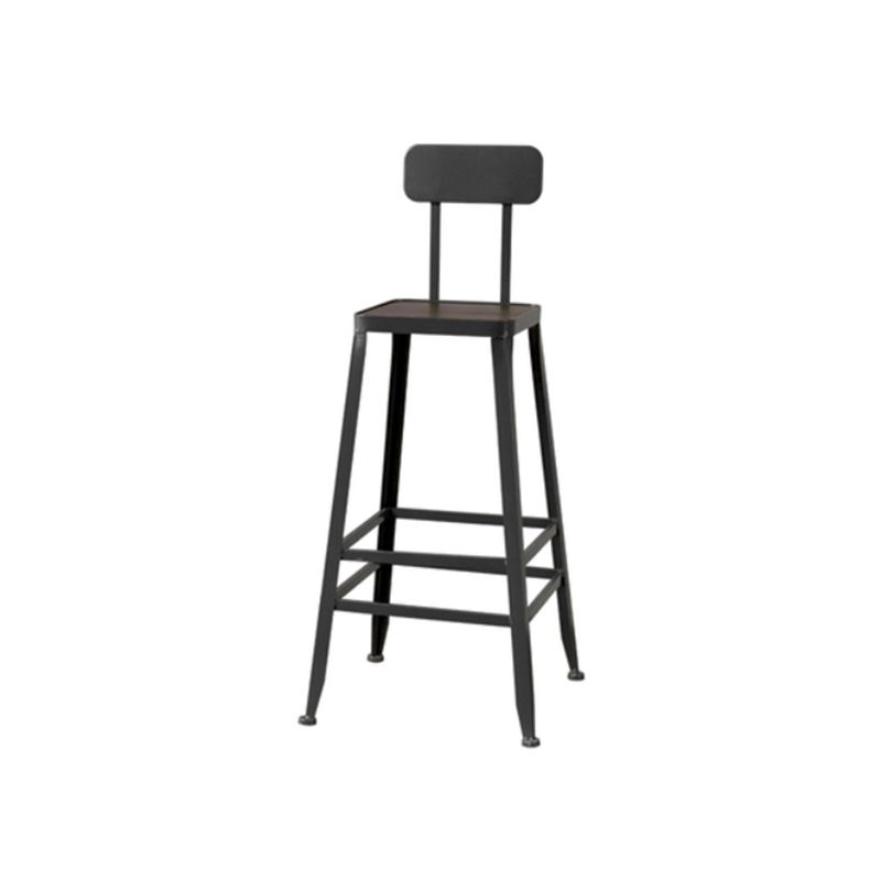 Modern Armless Backrest Counter Stool Iron Cafe Bar Stool with Wooden Seat and Pedal