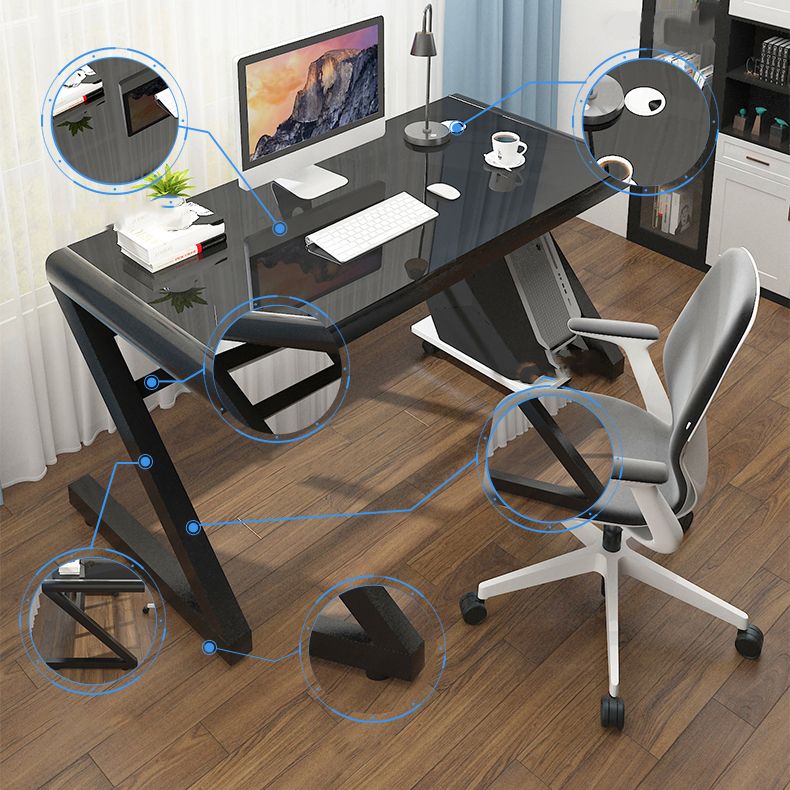 Contemporary Glass Computer Desk with Cable Management Writing Desk Clearhalo 'furn' 'furn_office_desk' 'Furniture' 'Office Desks' 'Office Furniture' 'office_desk' 1200x1200_ff5d7ed5-7c3a-4cb7-ade9-439f2f171937