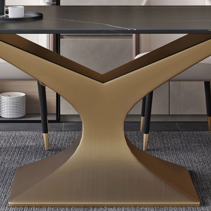 Minimalist Dining Room Set with Sintered Stone Top and Gold Base Formal Table Set Clearhalo 'Dining Room Sets' 'Dining Tables & Seating' 'dining_room_set' 'furn' 'furn_dining_room_set' 'Furniture' 'furniture_dining_room_set' 'Kitchen & Dining Furniture' 'kitchen&dining_furn' 'kitchen' 1200x1200_ff5e4d80-592d-4e12-ba93-67773c981acd