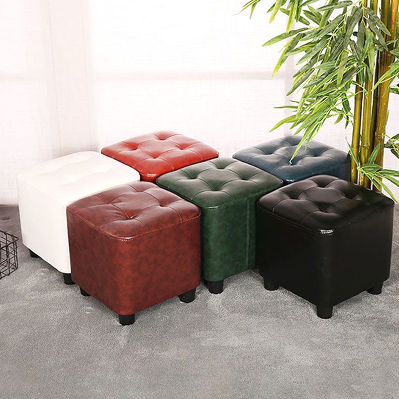 Modern Square Pouf Pure Color Tufted Upholstered Faux Leather Cube Ottoman Clearhalo 'furn' 'furn_ottomans_poufs' 'Furniture' 'Living Room Furniture' 'Ottomans & Poufs' 'ottomans_poufs' 1200x1200_ff61784b-81b4-4490-9793-c1ca5b164002