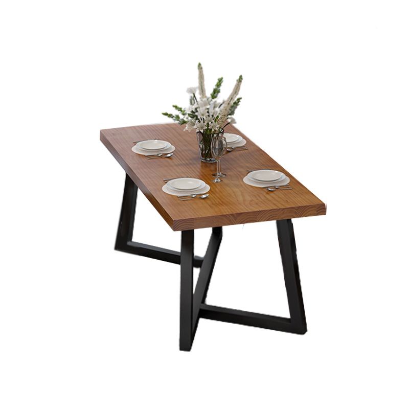 Industrial Brown Wood Top Table Indoor Rectangle Table with Metal Base Clearhalo 'Dining Tables & Seating' 'Dining Tables' 'dining_table' 'furn' 'furn_dining_table' 'Furniture' 'Kitchen & Dining Furniture' 1200x1200_ff6337f1-f20a-461e-85c0-10273b1e78ac