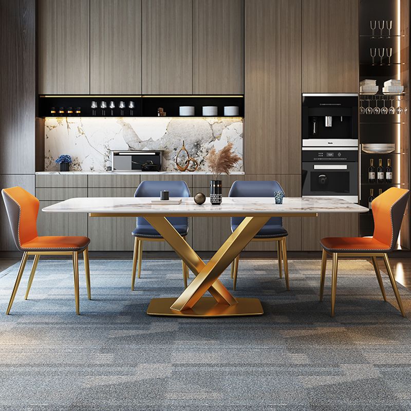 Juego de comedor glamoroso 1/2/5/7 PCS Mesa de piedra sinterizada dorada con sillas laterales de ala