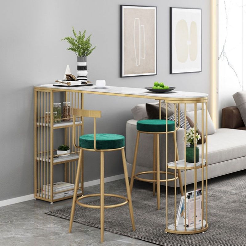 White Stone Indoor Glam Bar Dining Table Iron Double Pedestal Bistro Table with Shelve Clearhalo 'Bar Furniture' 'Bar Tables' 'bar_tables' 'furn' 'furn_bar_tables' 'Furniture' 'furniture_bar_tables' 'Kitchen & Dining Furniture' 'kitchen&dining_furn' 'kitchen' 1200x1200_ff63b856-bed1-4c0e-8d64-9474bec896e7