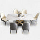 Mesa de comedor estilo Glam, mesa rectangular de piedra sinterizada con patas de metal para el hogar