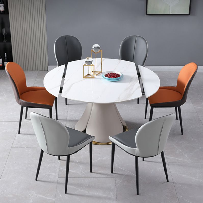 Glam Leatherwear Dinette Set 1/2/5/7 Pieces Round Scalable Sintered Stone Dining Table Set Clearhalo 'Dining Room Sets' 'Dining Tables & Seating' 'dining_room_set' 'furn' 'furn_dining_room_set' 'Furniture' 'furniture_dining_room_set' 'Kitchen & Dining Furniture' 1200x1200_ff6d3734-8ddb-4835-b4be-a69491b21545