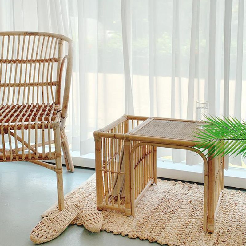 15.74 "背の高いラタンエンドテーブル長方形のナチュラルアクセントサイドテーブル