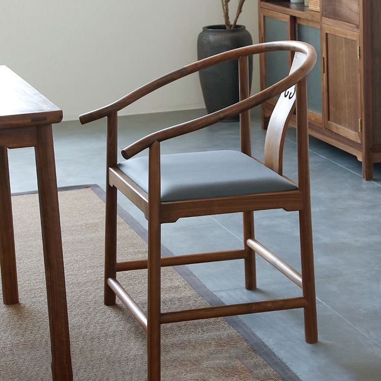 Traditional Kitchen Dining Chair Solid Wood Arm Chair with Cushion