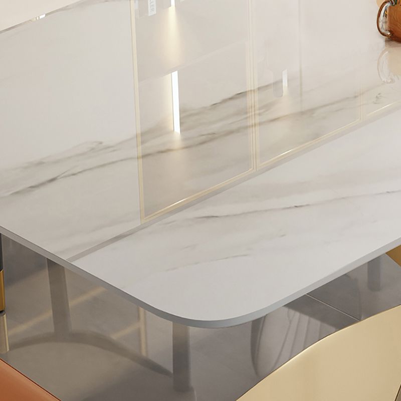 Luxury Sintered Stone Dining Table Rectangle Table with Single Pedestal in Gold Clearhalo 'Dining Tables & Seating' 'Dining Tables' 'dining_table' 'furn' 'furn_dining_table' 'Furniture' 'furniture_dining_table' 'Kitchen & Dining Furniture' 'kitchen' 'kitchen_dining_table' 1200x1200_ff70482a-7aaa-41f6-bc8c-a214ad09c5f9