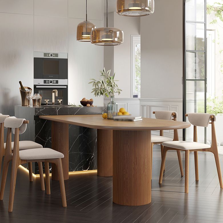 Free Form Pinewood Brown Tone Dining Table Simplicity 3 Legs Table for Dining Room Clearhalo ' dining_table' 'Dining Tables & Seating' 'Dining Tables' 'furn' 'furn_dining_table' 'Furniture' 'furniture_dining_table' 'Kitchen & Dining Furniture' 'kitchen&dining_furn' 'kitchen' 'kitchen_dining_table' 1200x1200_ff732d4c-49ab-4cc6-a85a-81742f0cc125