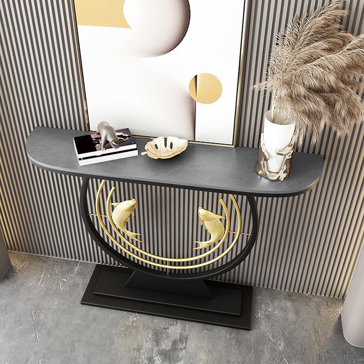 12 inch Wide Modern Accent Table Half Moon Stone Console Table for Hall