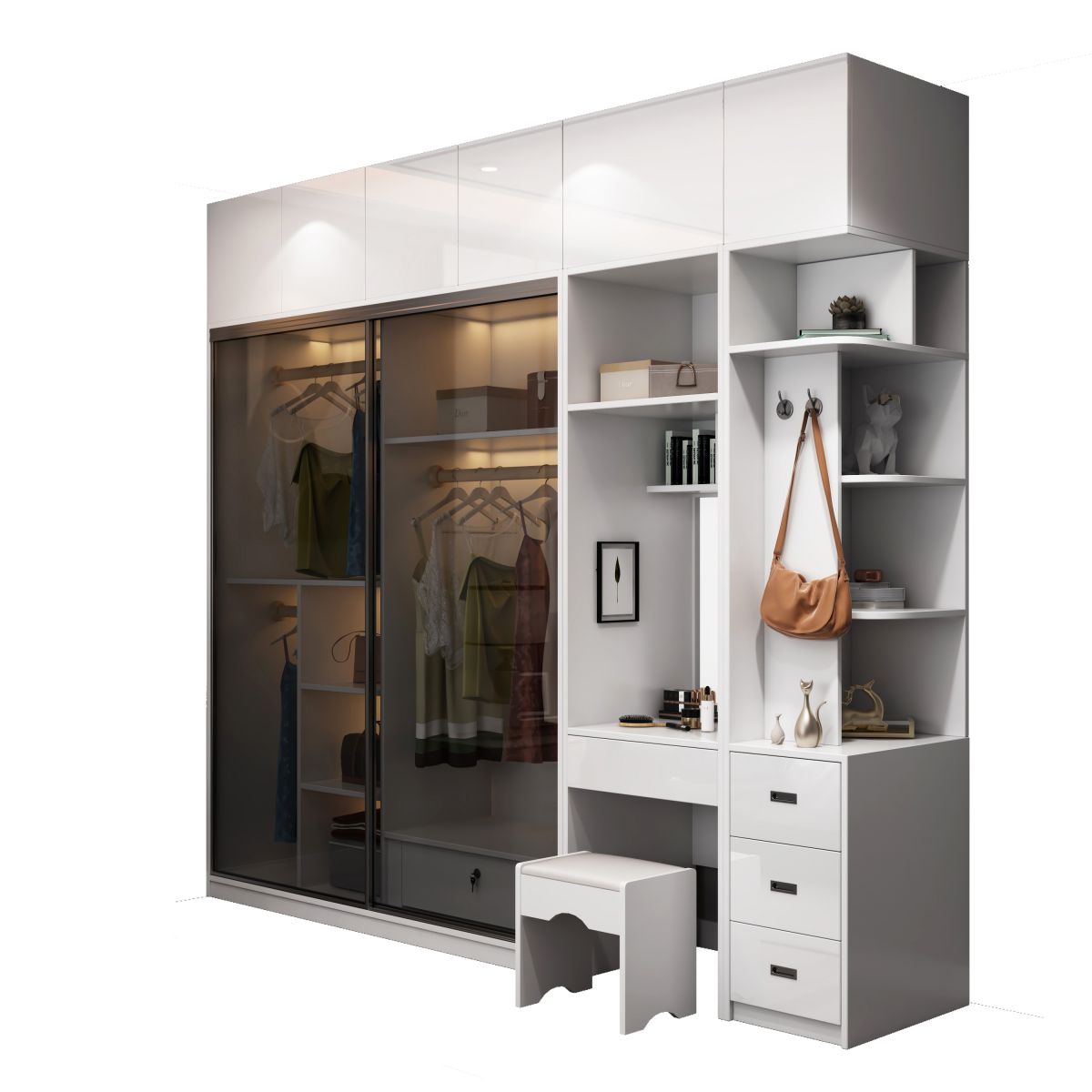 Hout- en glazen garderobe Armoire eigentijdse schuifgarderobe kast