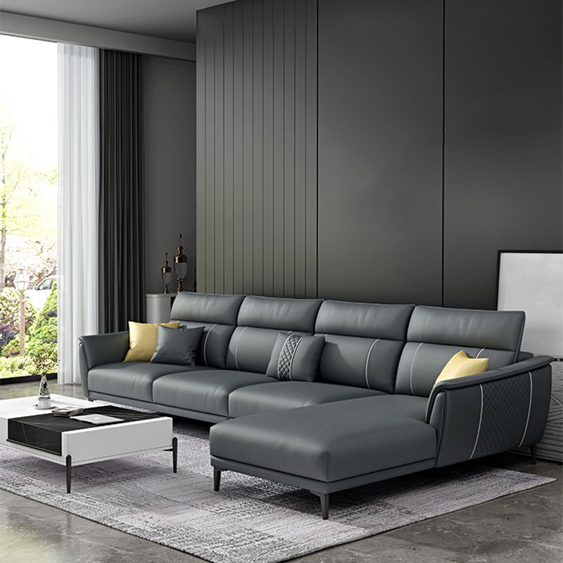 Contemporary Modular Sectional with Pillowed Back Cushions for Four People Clearhalo 'furn' 'furn_sectionals' 'Furniture' 'furniture_sectionals' 'kitchen' 'kitchen_sectionals' 'Living Room Furniture' 'Sectionals' 1200x1200_ff790358-314e-4024-ab6a-a53bc955ee64
