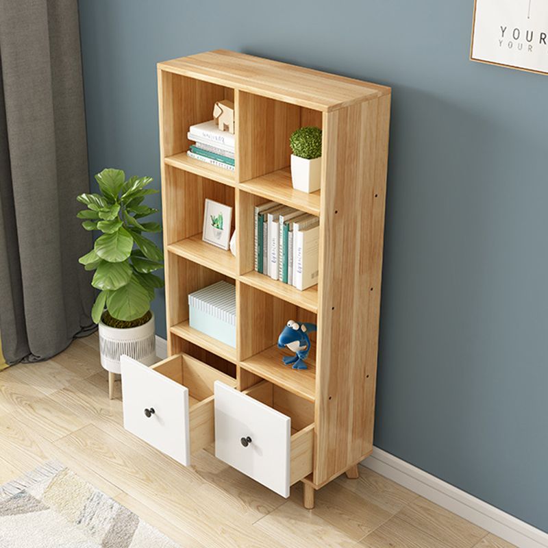 Natural Modern Bookshelf Wood Closed Back Bookcase with Drawer Storage