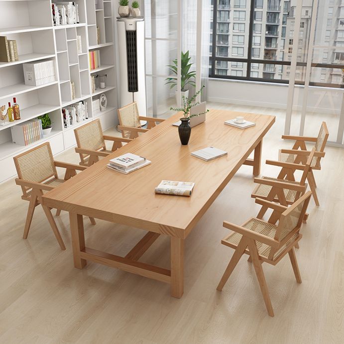 Rectangle Pine Solid Wood Table Modern Dining Table Trestle Base for Restaurant Clearhalo ' dining_table' 'Dining Tables & Seating' 'Dining Tables' 'furn' 'furn_dining_table' 'Furniture' 'furniture_dining_table' 'Kitchen & Dining Furniture' 'kitchen&dining_furn' 'kitchen' 'kitchen_dining_table' 1200x1200_ff7e53cc-a06f-431f-9adb-863b8a2d4569
