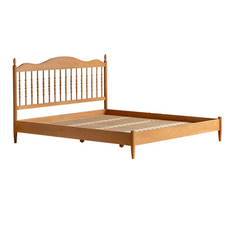 Contemporary Pine Wood Bed in Light Brone Scandinavian Bed with Headboard