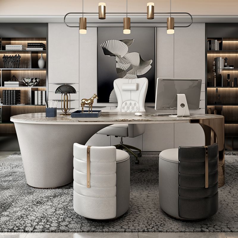 Bureau de bureau en métal Glam Style Stone Writing Bureau avec 3 tiroirs