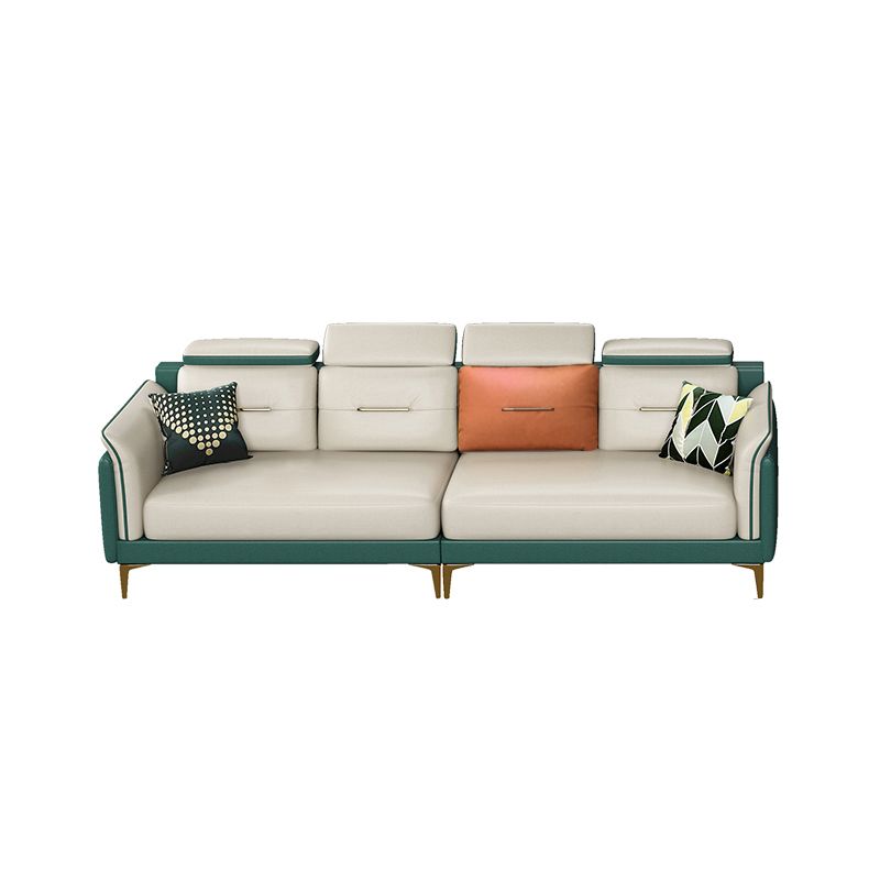 Stain-Resistant Faux Leather Sofa Living Room Green and Beige Couch with Flared Arms Clearhalo 'furn' 'furn_sofas' 'Furniture' 'furniture_sofas' 'Living Room Furniture' 'Sofa' 'sofas' 1200x1200_ff83765e-f37b-454a-8348-55d49c5d60c6