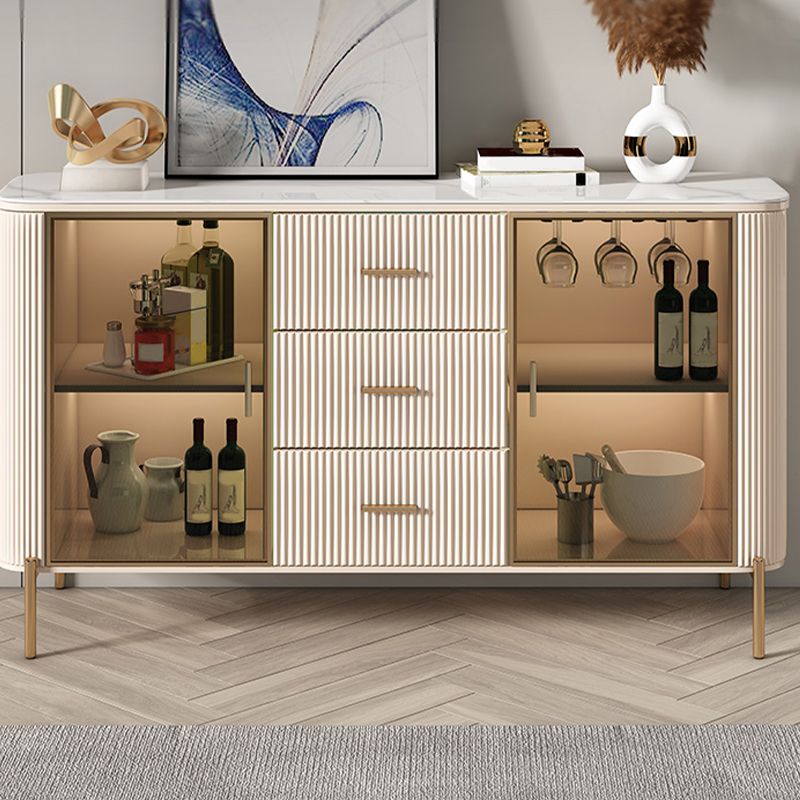 Credenza a 3 tradizioni in pietra sinterizzata glam con porte di vetro per soggiorno