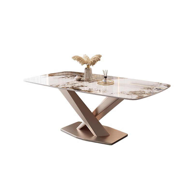 Mesa de comedor rectangular Juego de comedor de piedra 1/5/7 PCS con sillas tapizadas