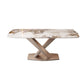 Luxury Rectangular White Stone Top Dining Table with Gold Metal X-Base