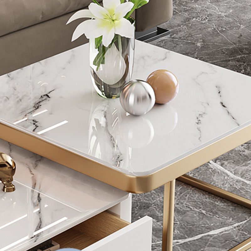 Frame Slate Coffee Table Glam Nesting Coffee Table Set with Drawer Clearhalo 'Coffee & Accent Tables' 'Coffee Tables' 'coffee_tables' 'furn' 'furn_coffee_tables' 'Furniture' 'Living Room Furniture' 1200x1200_ff8b5eb5-ecd3-494d-b1c7-21266380de27