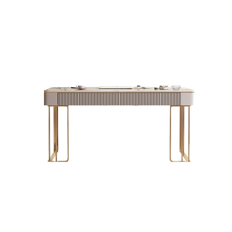 Escritorio de oficina de metal rectangular escritorio de piedra estilo glam con 3 cajones