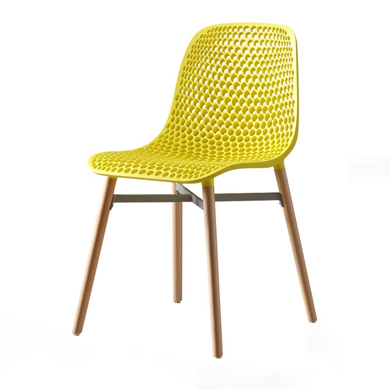Scandinavian Style Plastic Dining Armless Chair Solid Back Chair with Wooden Legs Clearhalo ' kitchen&dining_furn' 'Dining Chairs' 'Dining Tables & Seating' 'dining_chair' 'furn' 'furn_dining_chair' 'Furniture' 'furniture_dining_chair' 'Kitchen & Dining Furniture' 'kitchen' 1200x1200_ff93fc11-eddd-49ca-8edc-392f1a3c3d4f