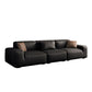 Industrial Black Genuine Leather Cushions Square Arm Living Room Settee