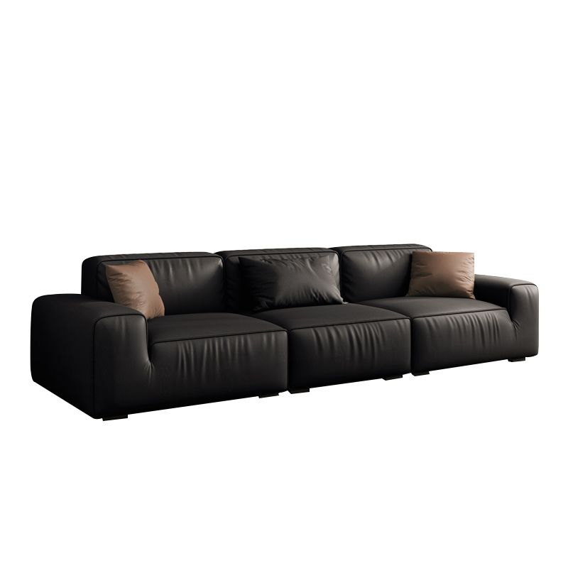 Industrial Black Genuine Leather Cushions Square Arm Living Room Settee Clearhalo 'furn' 'furn_sofas' 'Furniture' 'Living Room Furniture' 'Sofa' 'sofas' 1200x1200_ff964a9a-12c1-4f5a-a2f1-0368bcae7c8c