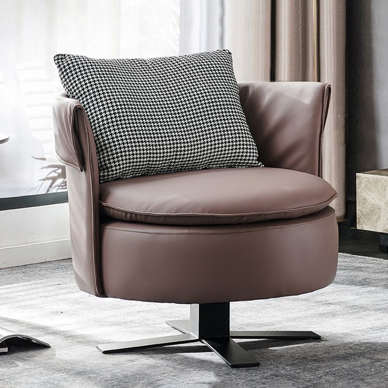 Swivel Chair in Brone Leather Chair with 4-Star Base and One Pillow Clearhalo 'Accent Chairs' 'accent_chairs' 'Chairs & Seating' 'furn' 'furn_accent_chairs' 'Furniture' 'Living Room Furniture' 1200x1200_ff973c2d-8be4-4223-ac02-2f270b6fc061