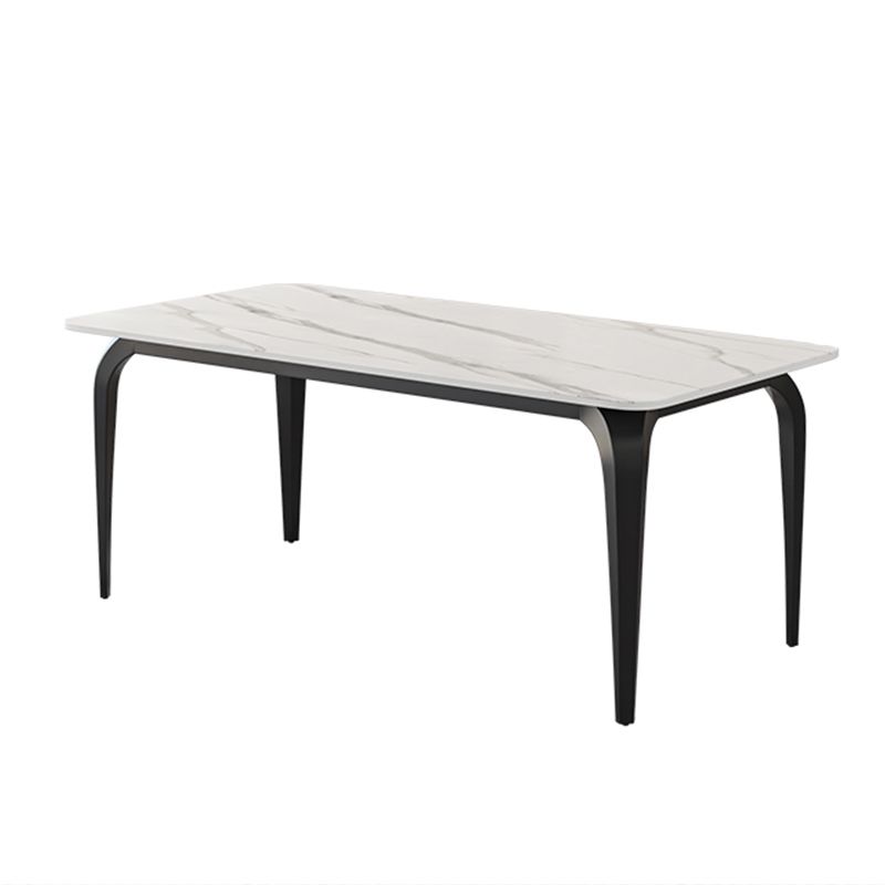 Table de salle à manger noire à 4 pieds Table de dinette industrielle rectangulaire avec dessus en pierre