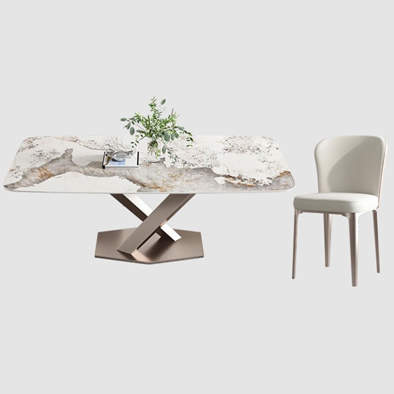 Glamourösster Set mit weißen Stühlen 1/4/5/7 Stücke glänzender weißer Esstisch Set