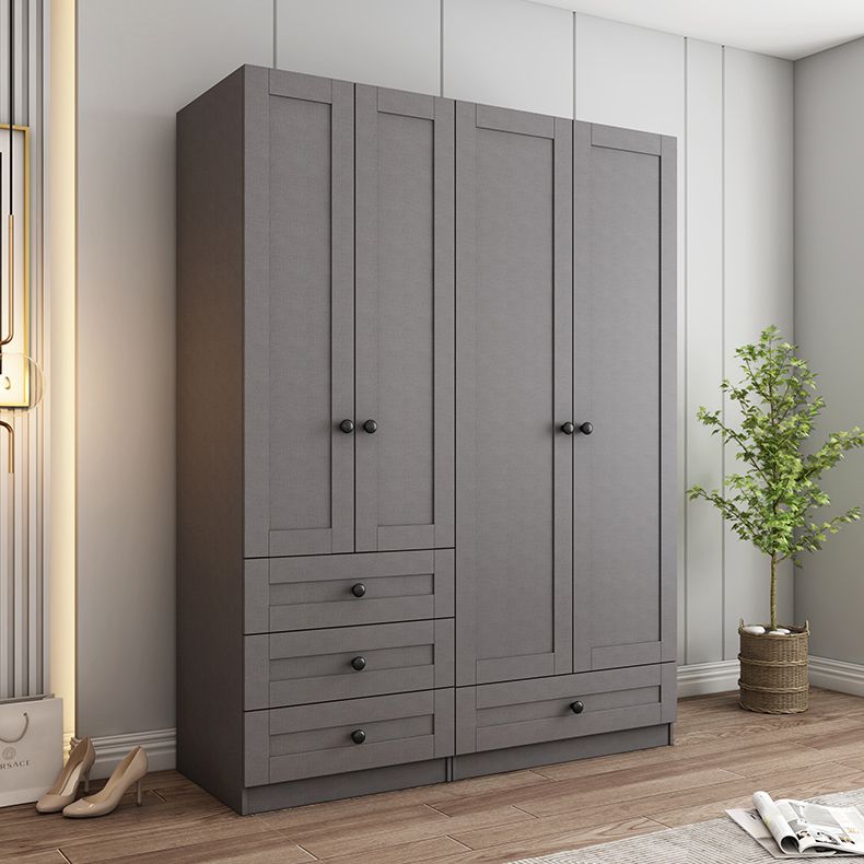 Contemporary Grey Wardrobe Armoire Engineered Wood Wardrobe Closet