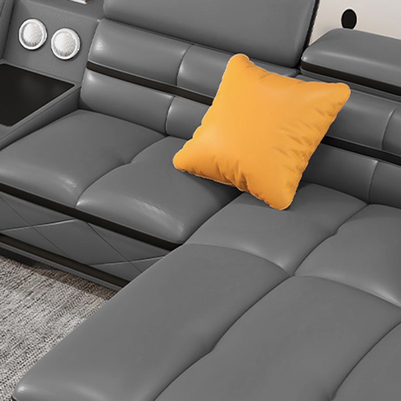 Sofá de cuero genuino estacionario de brazo cuadrado de nube contemporánea