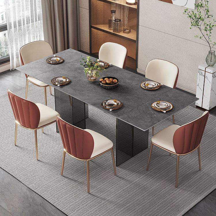 Industrial Sintered Stone Esstisch Rechtecktisch mit Acryl -Doppelpodest