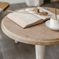 Wood Round Top Side Table Metal Base End Table - Distressed Surface Treatment
