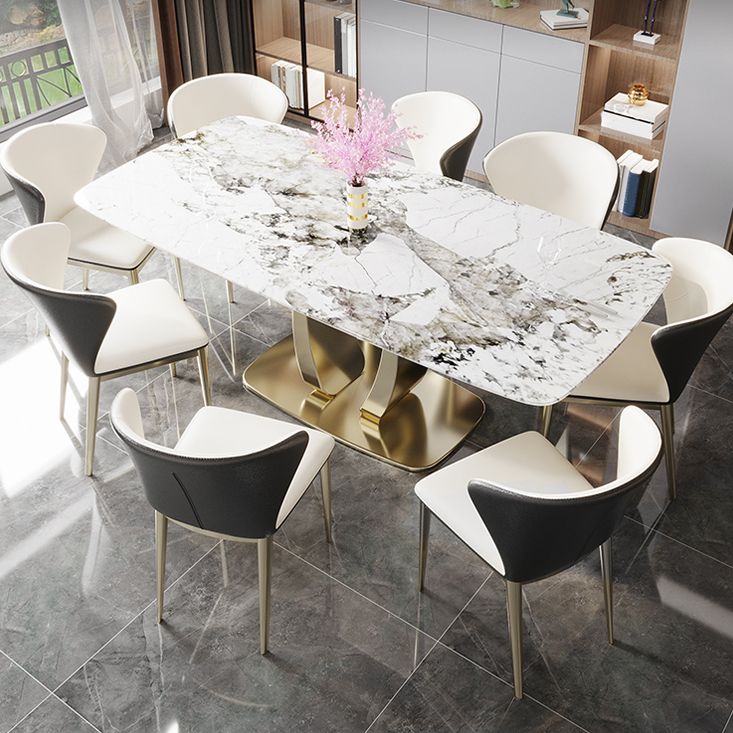 Glam Sintered Stone Dining Table Rectangle Standard Dining Table for Kitchen Clearhalo ' dining_table' 'Dining Tables & Seating' 'Dining Tables' 'furn' 'furn_dining_table' 'Furniture' 'furniture_dining_table' 'Kitchen & Dining Furniture' 'kitchen&dining_furn' 'kitchen' 'kitchen_dining_table' 1200x1200_ffa475e7-990f-4c7b-b72e-9f102cdb6ba1