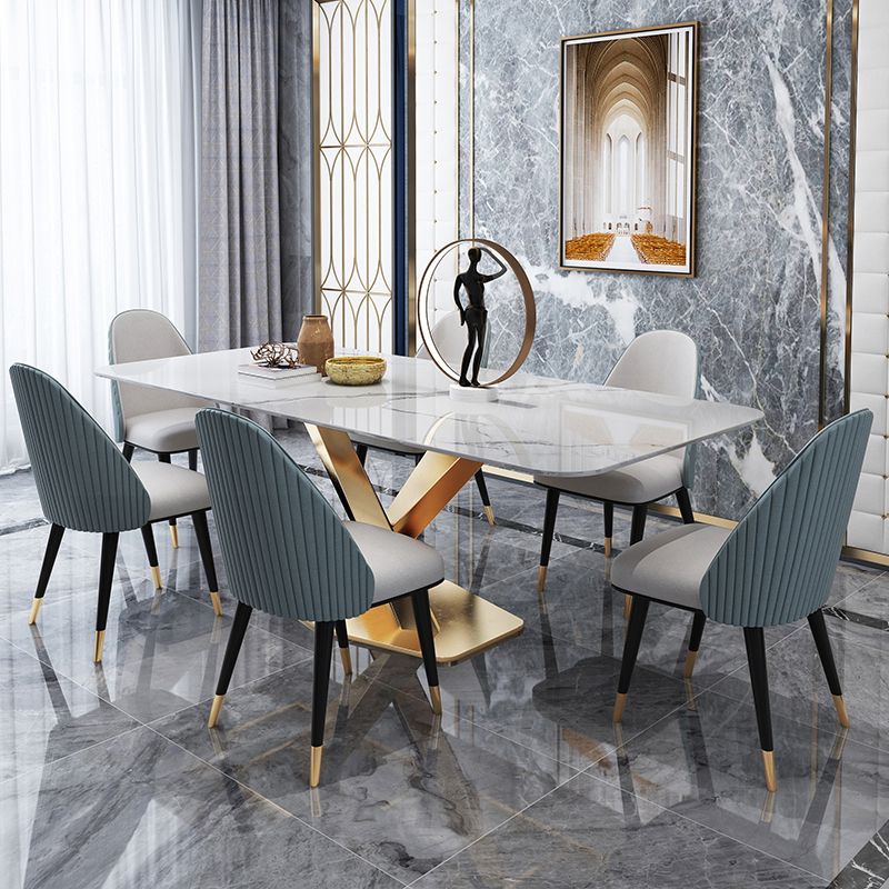Muebles tradicionales de piedra rectangle de mesa de comedor de lujo con base de pedestal