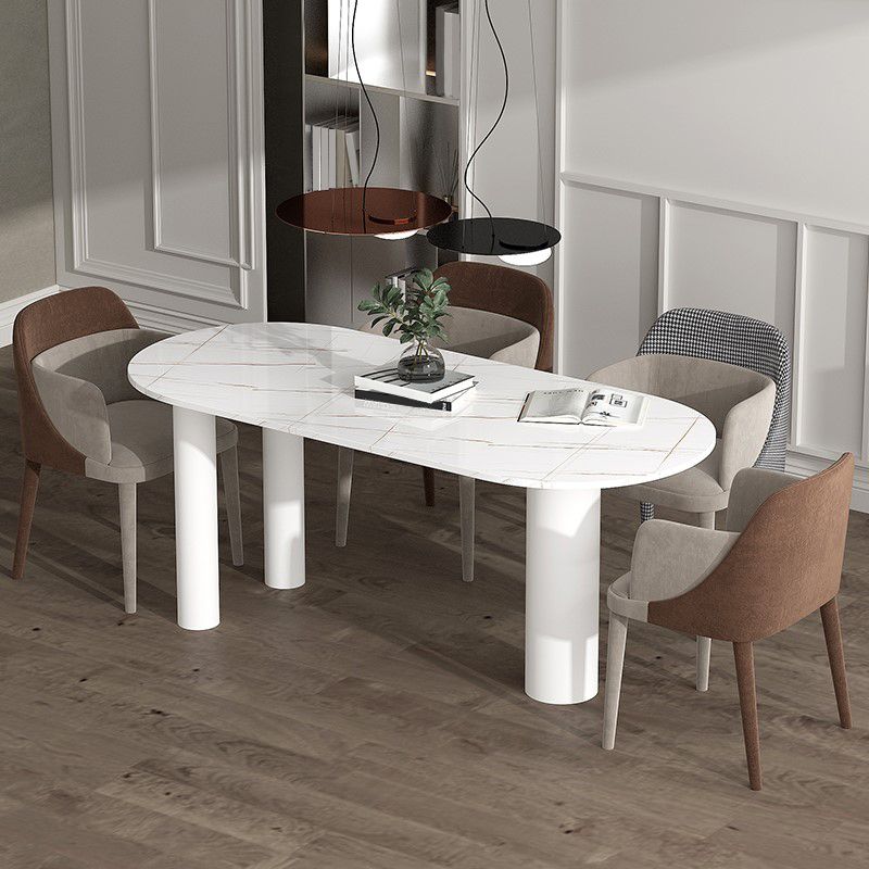 Modern Stone Top Oval Dinette Table Wood Tripod Base Dining Table in White Clearhalo 'Dining Tables & Seating' 'Dining Tables' 'dining_table' 'furn' 'furn_dining_table' 'Furniture' 'furniture_dining_table' 'Kitchen & Dining Furniture' 'kitchen' 'kitchen_dining_table' 1200x1200_ffa6c486-f874-479c-8982-6677a56a7a03