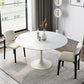 Contemporary Dining Table with White Pedestal Round Stone Top Dining Table
