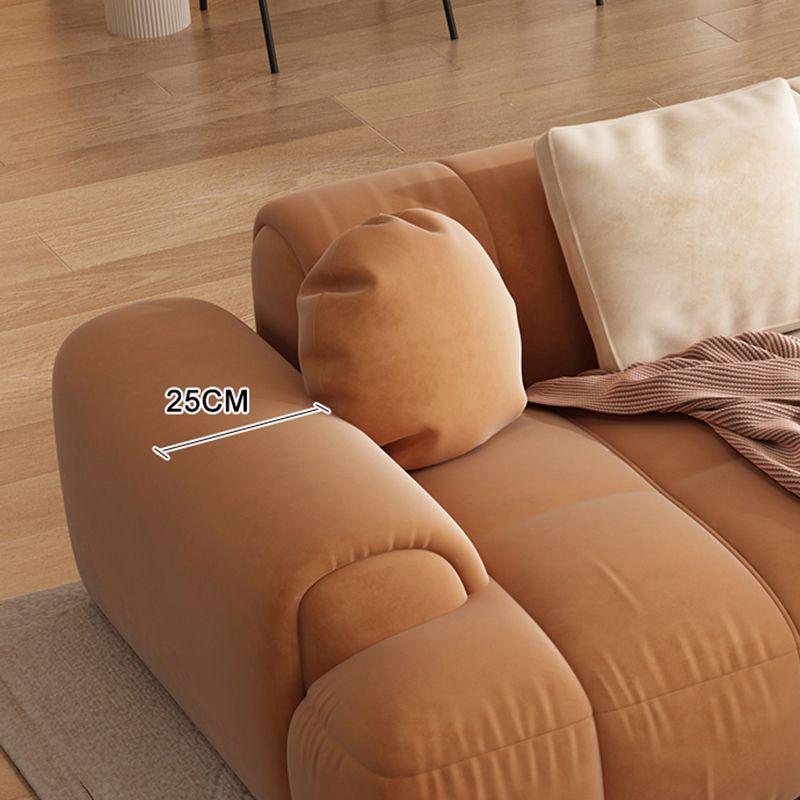 Contemporary Sewn Pillow Back Recessed Arm Sofa Couch in Orange/white