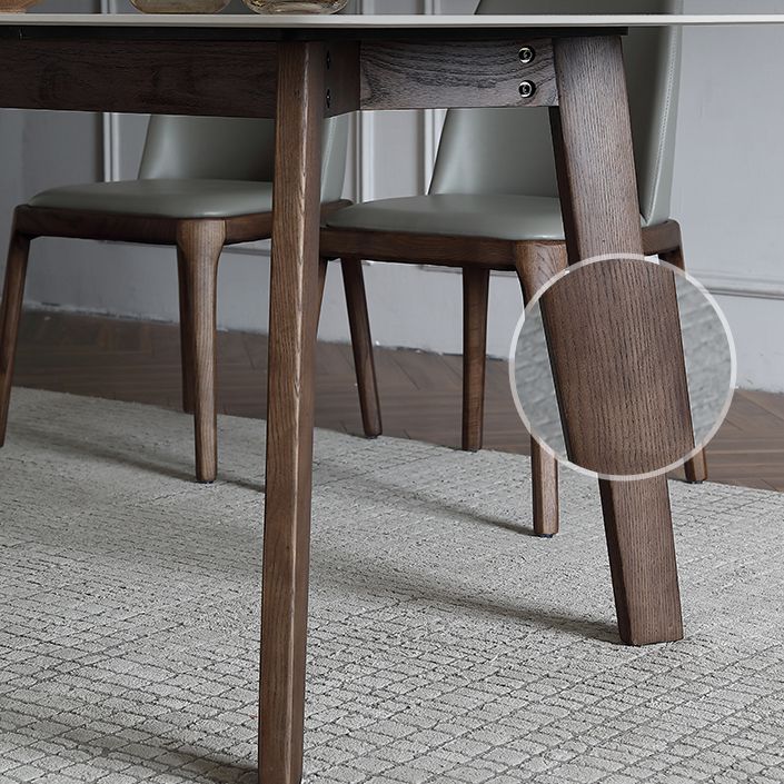 Mesa de comedor Mid-Century para el hogar Mesa con tapa de piedra y estructura de madera