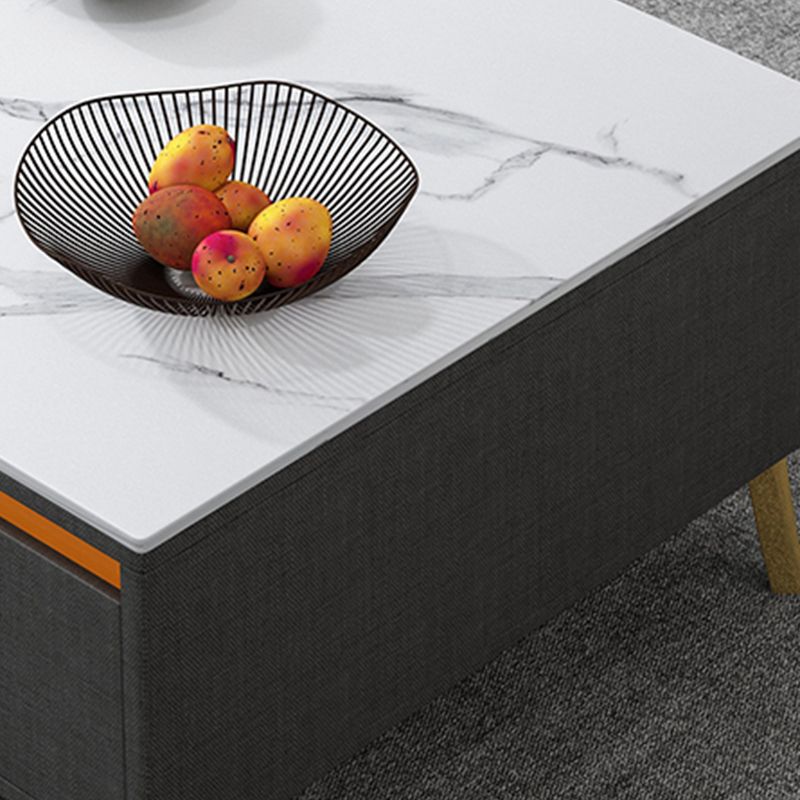 Contemporary Rectangle Stone Cocktail Table Slate with 4 Drawers