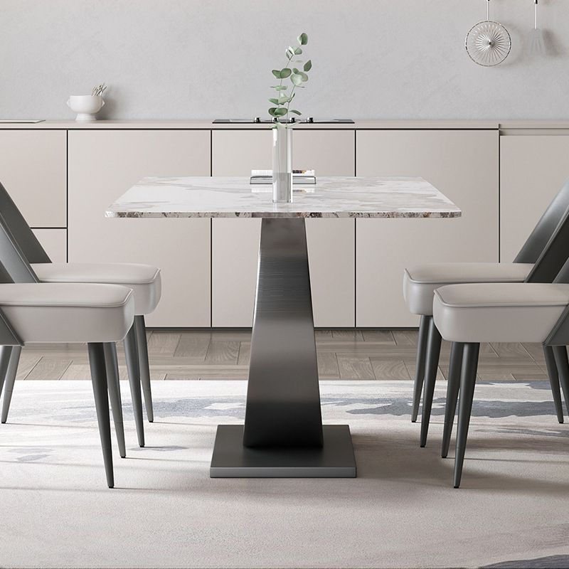 Rectangle Pedestal Table Traditional Luxury Dining Table Stainless Steel Base for Home