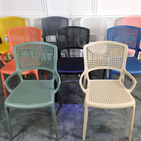 Contemporary Home Arm Chair Stackable Open Back Plastic Dining Room Chair Clearhalo ' kitchen&dining_furn' 'Dining Chairs' 'Dining Tables & Seating' 'dining_chair' 'furn' 'furn_dining_chair' 'Furniture' 'furniture_dining_chair' 'Kitchen & Dining Furniture' 'kitchen' 1200x1200_ffc0fd63-14e7-47dc-8457-ce461e618ae8
